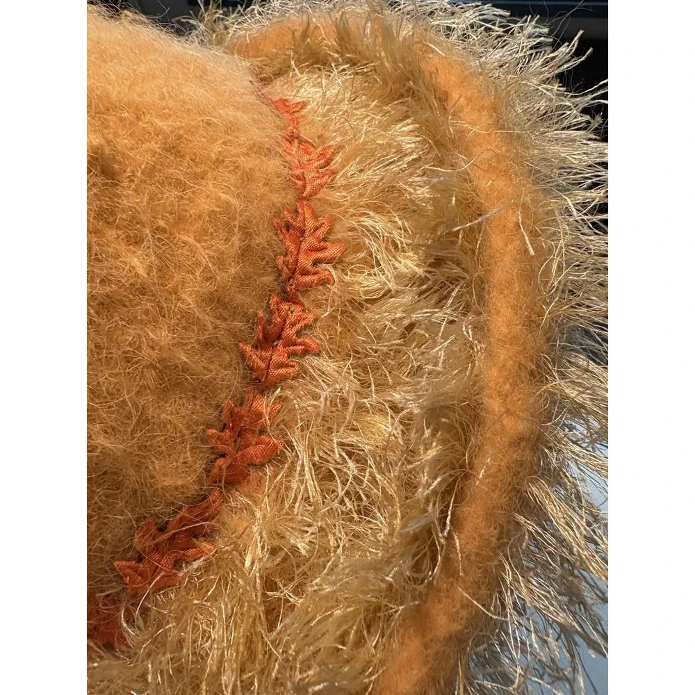 Whimsical Felted Wool Art Hat Fuzzy Cloche Embellished Brim‎ & Sculptural Detail